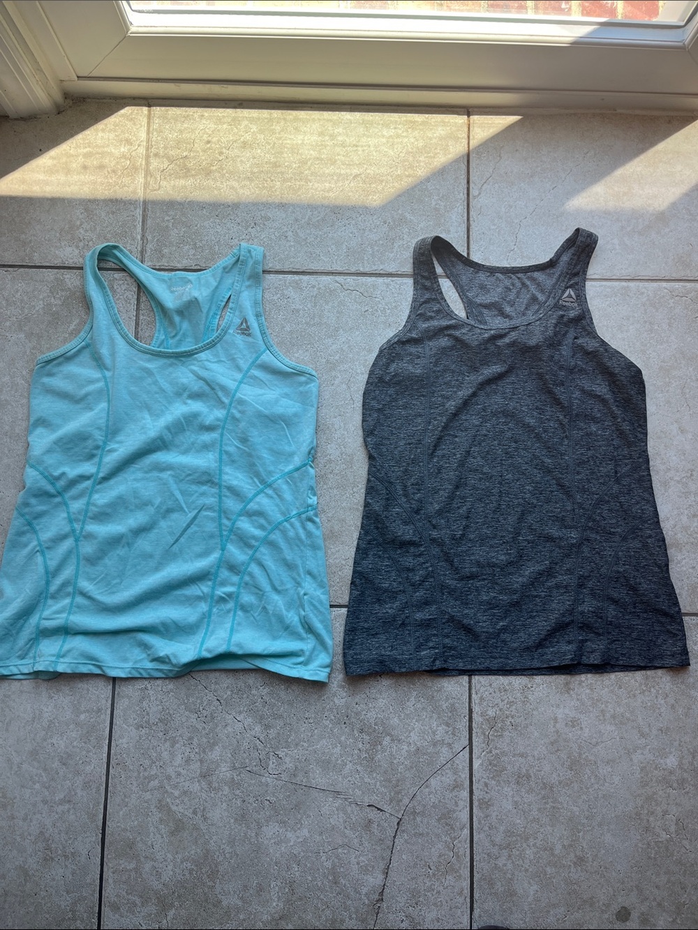 adidas Aqua and Charcoal Racerback Tank Tops Duo